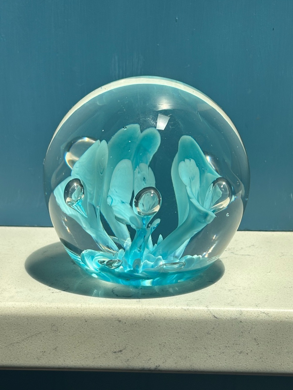 Vintage signed Joe St. Clair blue floral large paperweight